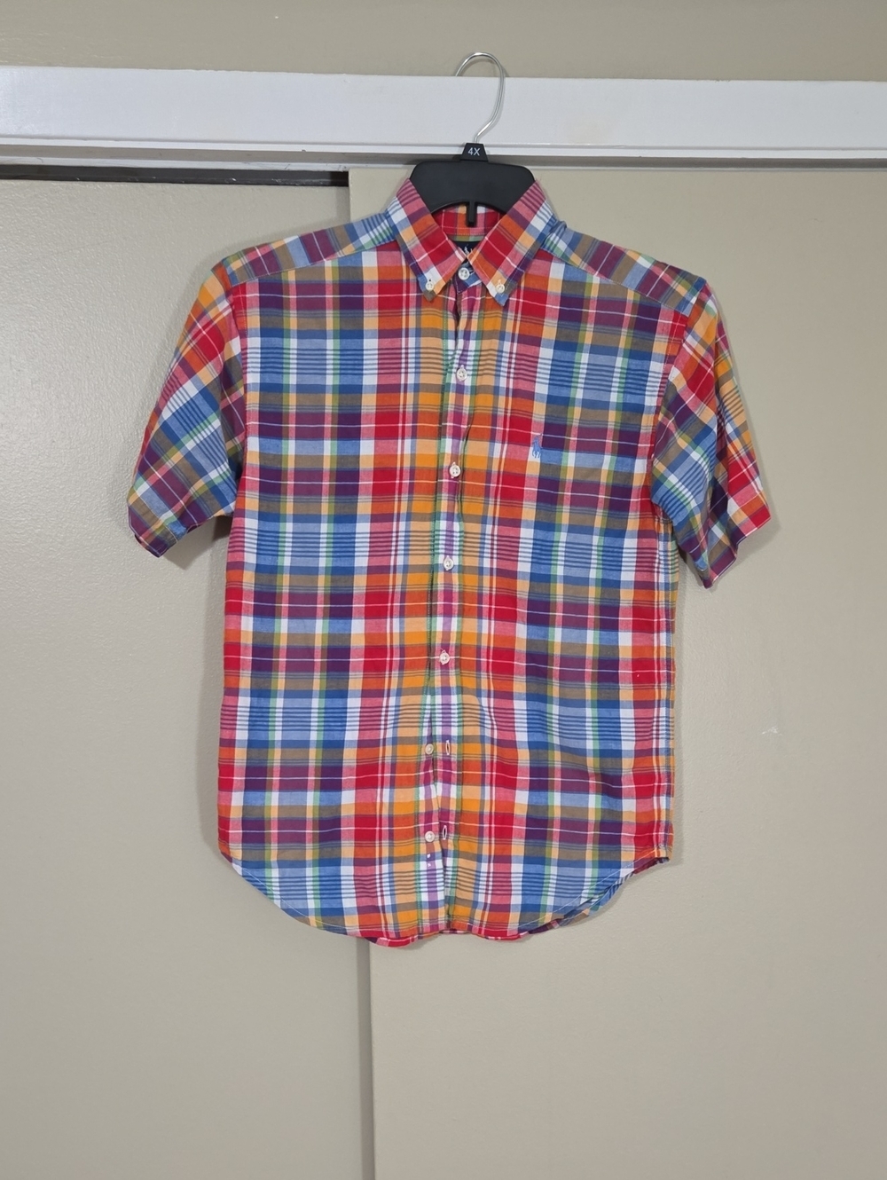 Ralph Lauren Boys  Multicolor Plaid Short‑Sleeve Button‑Down Shirt Size Large